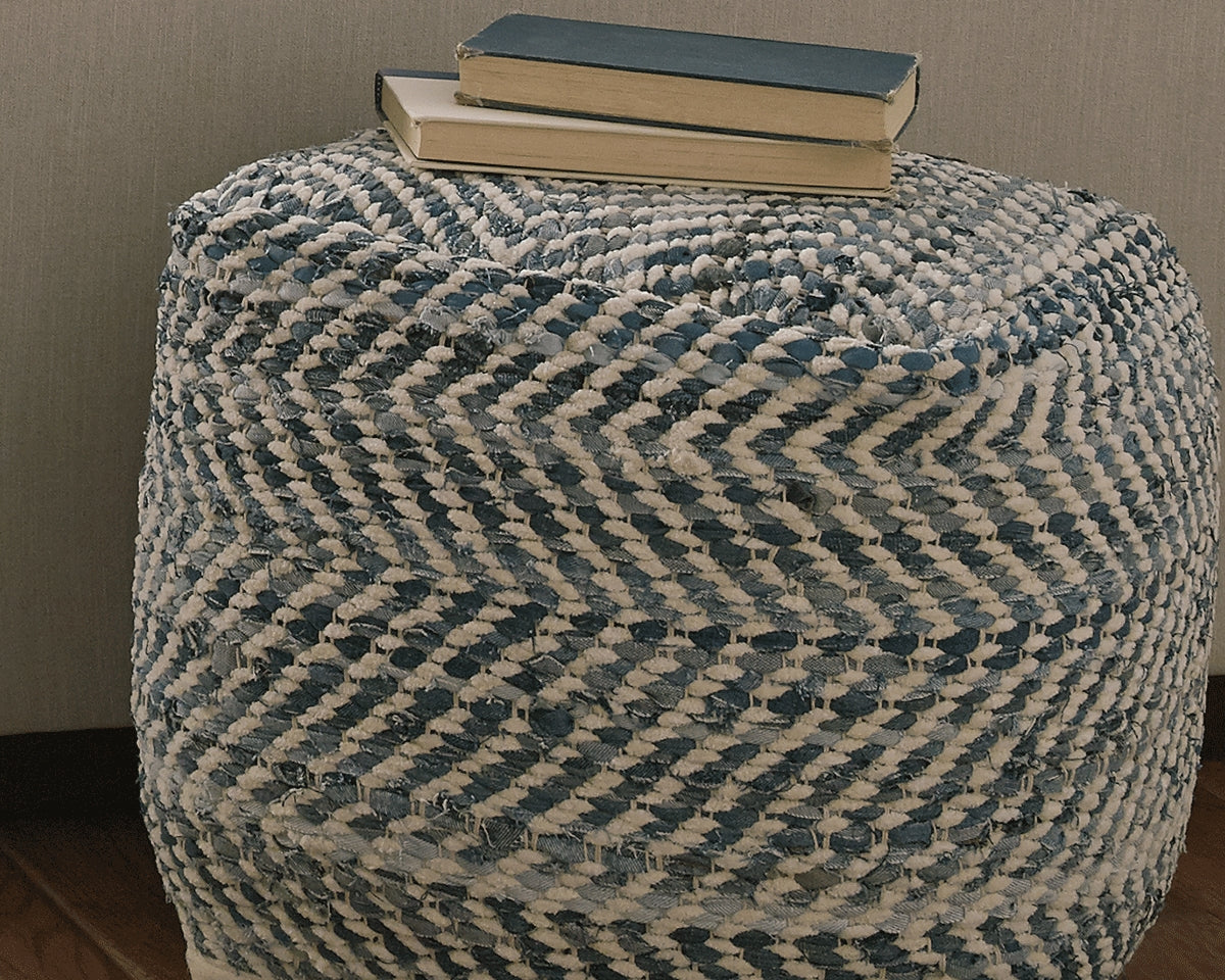 Haines Furniture Outlet - Ashley Furniture - Chevron Pouf - Pouf / Blue - A1000445