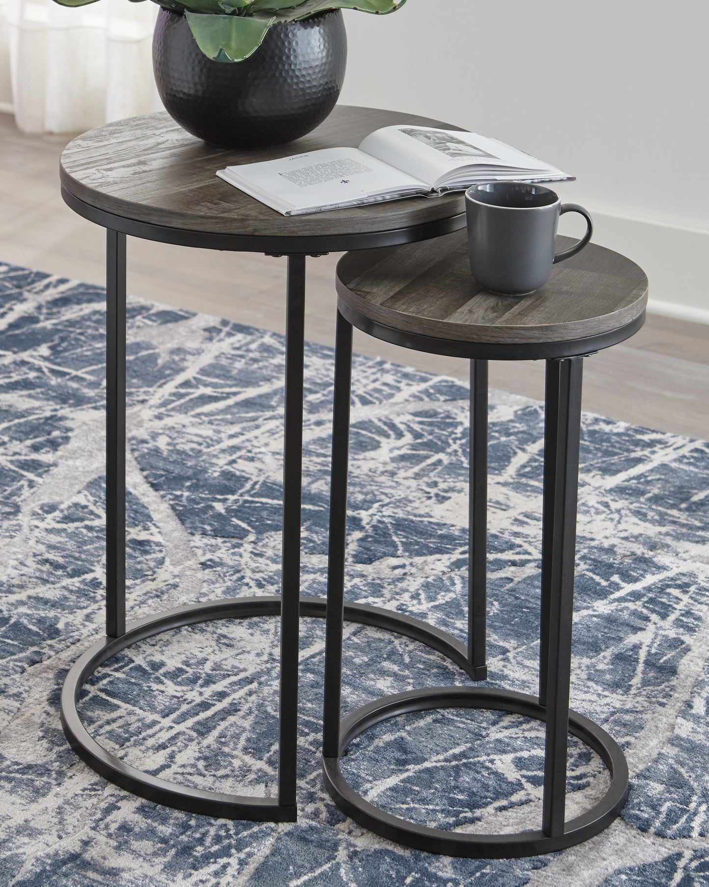 Haines Furniture Outlet - Ashley Furniture - Briarsboro Accent Table (Set of 2) - Accent Table Set (Set of 2) / Black/Gray - A4000231