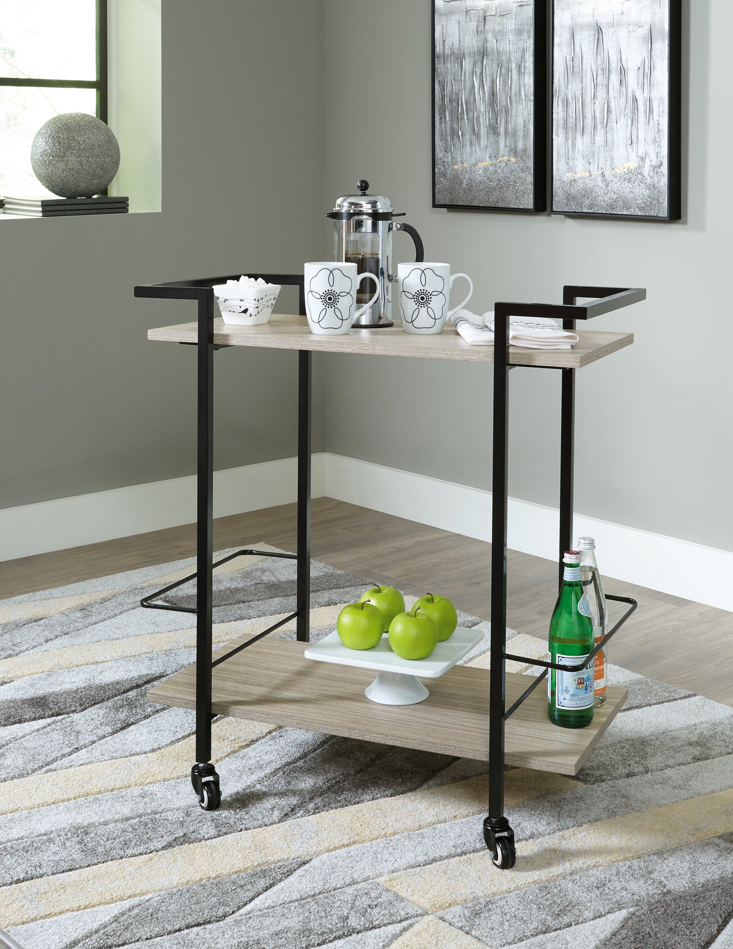 Haines Furniture Outlet - Ashley Furniture - Waylowe Bar Cart - Bar Cart / Brown/Black - A4000389