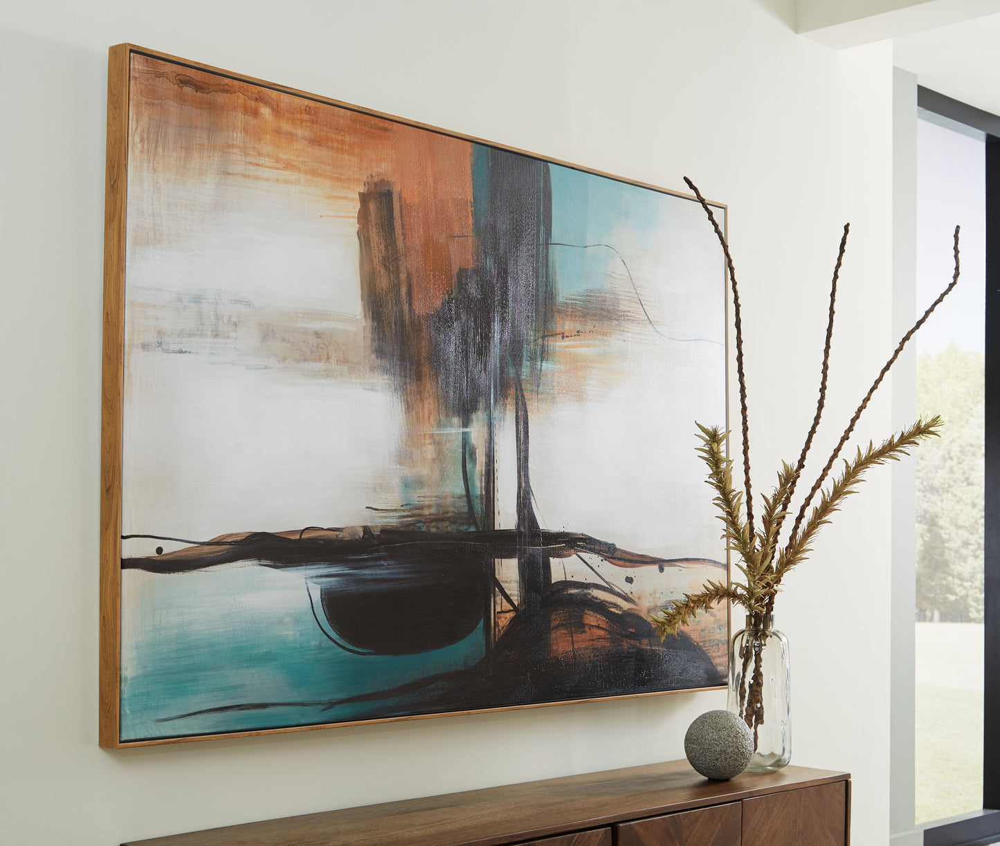 Haines Furniture Outlet - Ashley Furniture - Brunonia Wall Decor - Wall Art / Teal/Orange/Black - A8000337