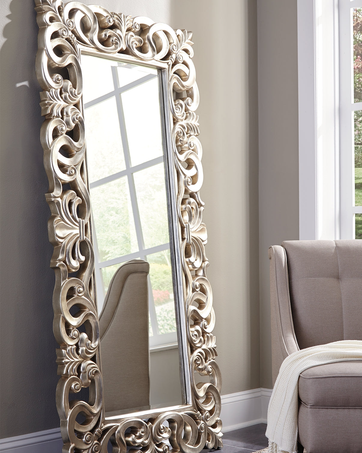 Haines Furniture Outlet - Ashley Furniture - Lucia Mirror - Floor Mirror / Antique Silver Finish - A8010123