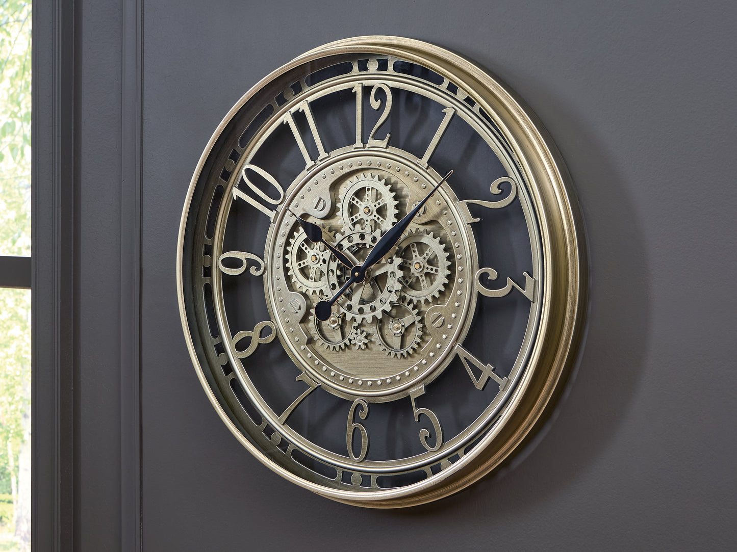 Haines Furniture Outlet - Ashley Furniture - Gilover Wall Decor - Wall Clock / Champagne Finish - A8010386