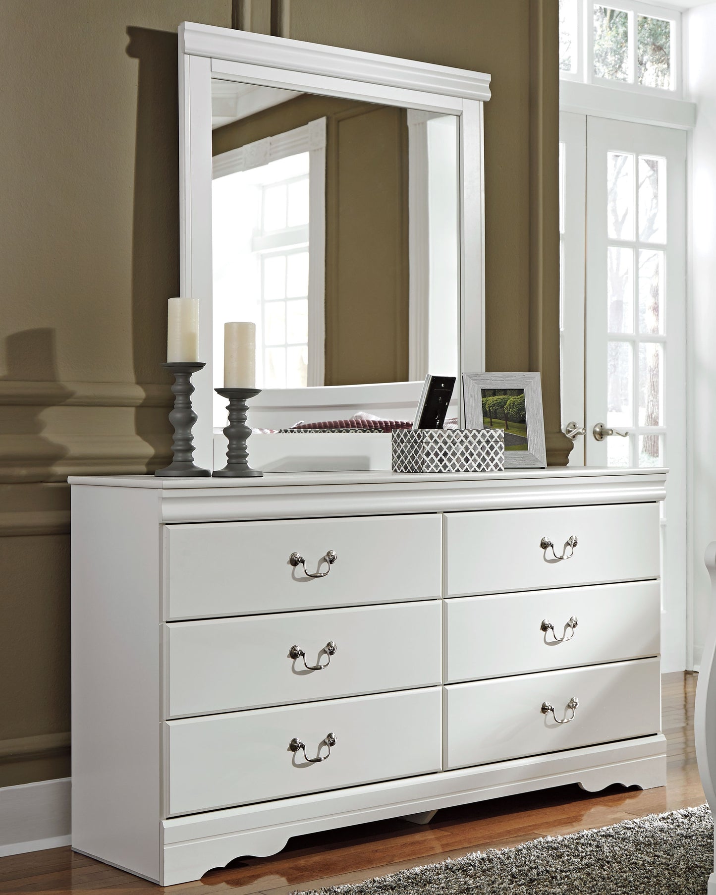 Haines Furniture Outlet - Ashley Furniture - Anarasia Bedroom - Dresser and Mirror / White - B129B3