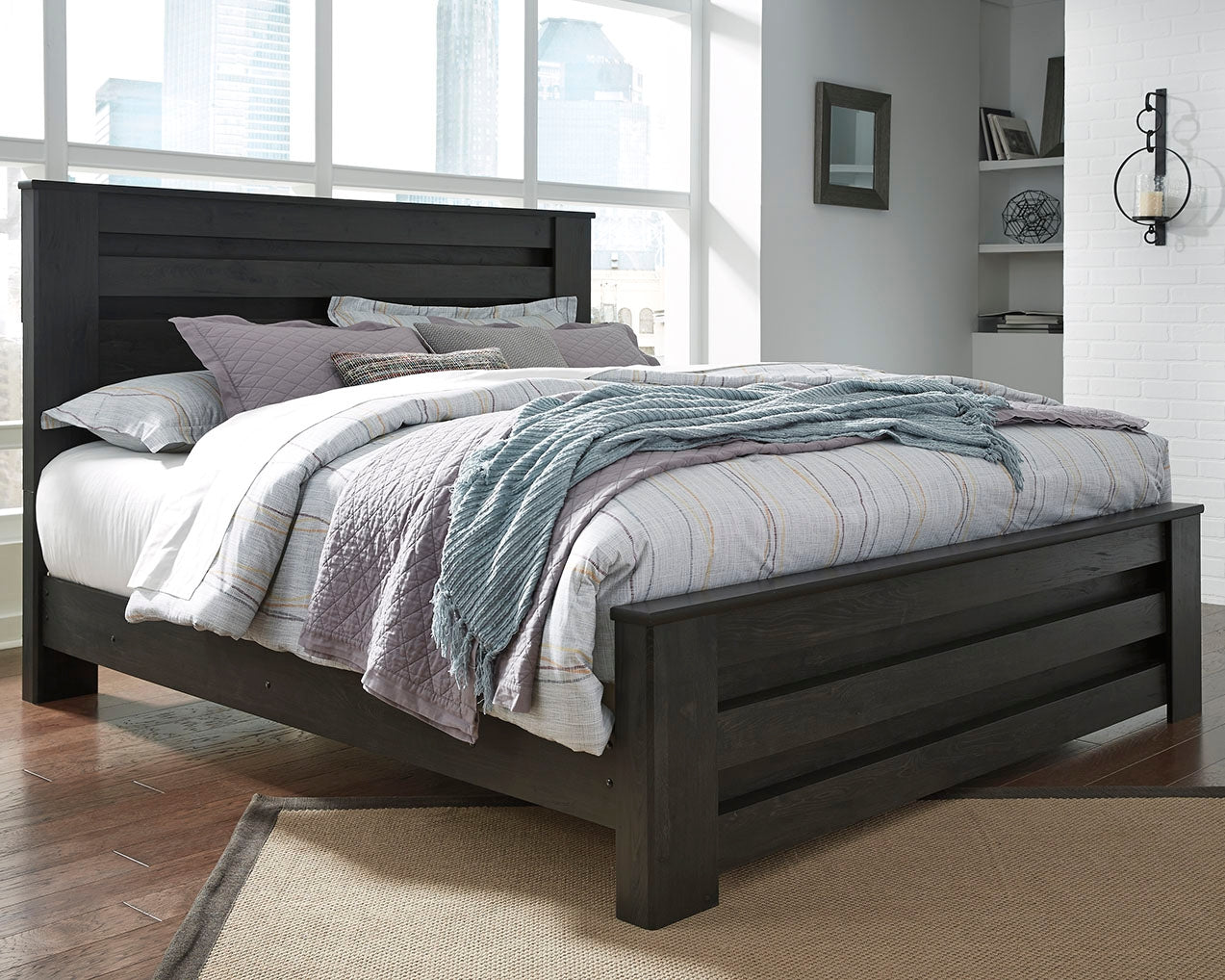 Haines Furniture Outlet - Ashley Furniture - Brinxton Bedroom - King Panel Bed / Charcoal - B249B4