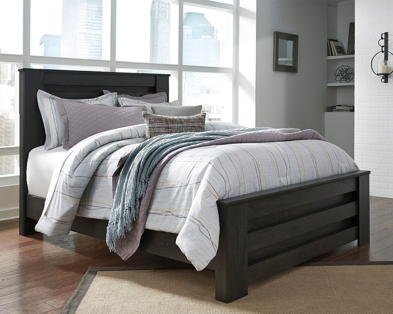 Haines Furniture Outlet - Ashley Furniture - Brinxton Bedroom - Queen Panel Bed / Charcoal - B249B2