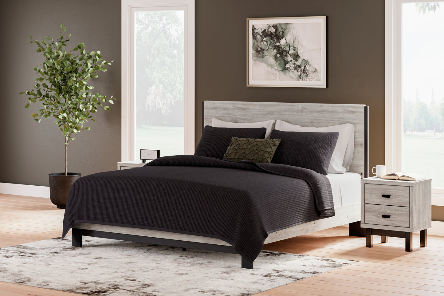 Haines Furniture Outlet - Ashley Furniture - Vessalli Bedroom - King Panel Bed / Gray - B1036B7