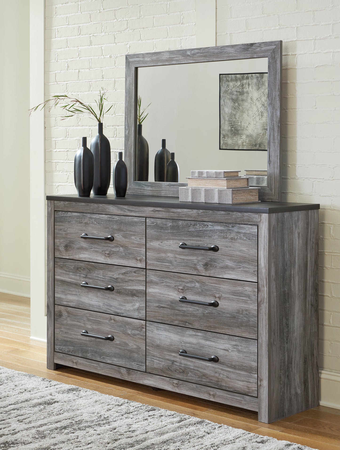 Haines Furniture Outlet - Ashley Furniture - Bronyan Bedroom - Dresser and Mirror / Dark Gray - B1290B1