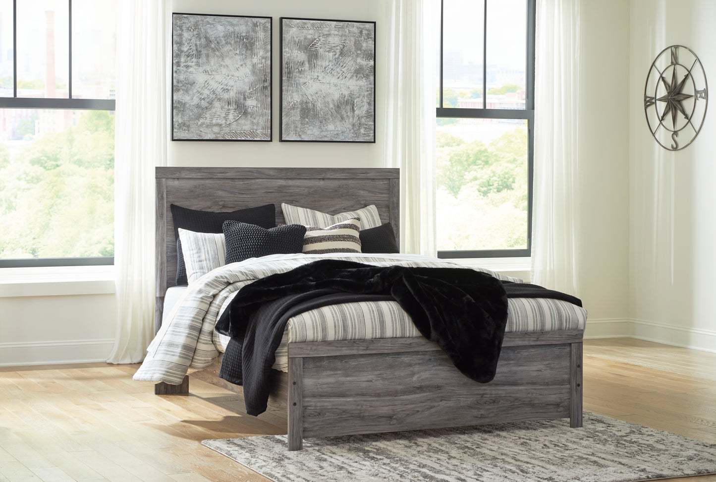 Haines Furniture Outlet - Ashley Furniture - Bronyan Bedroom - Queen Panel Bed / Dark Gray - B1290B2