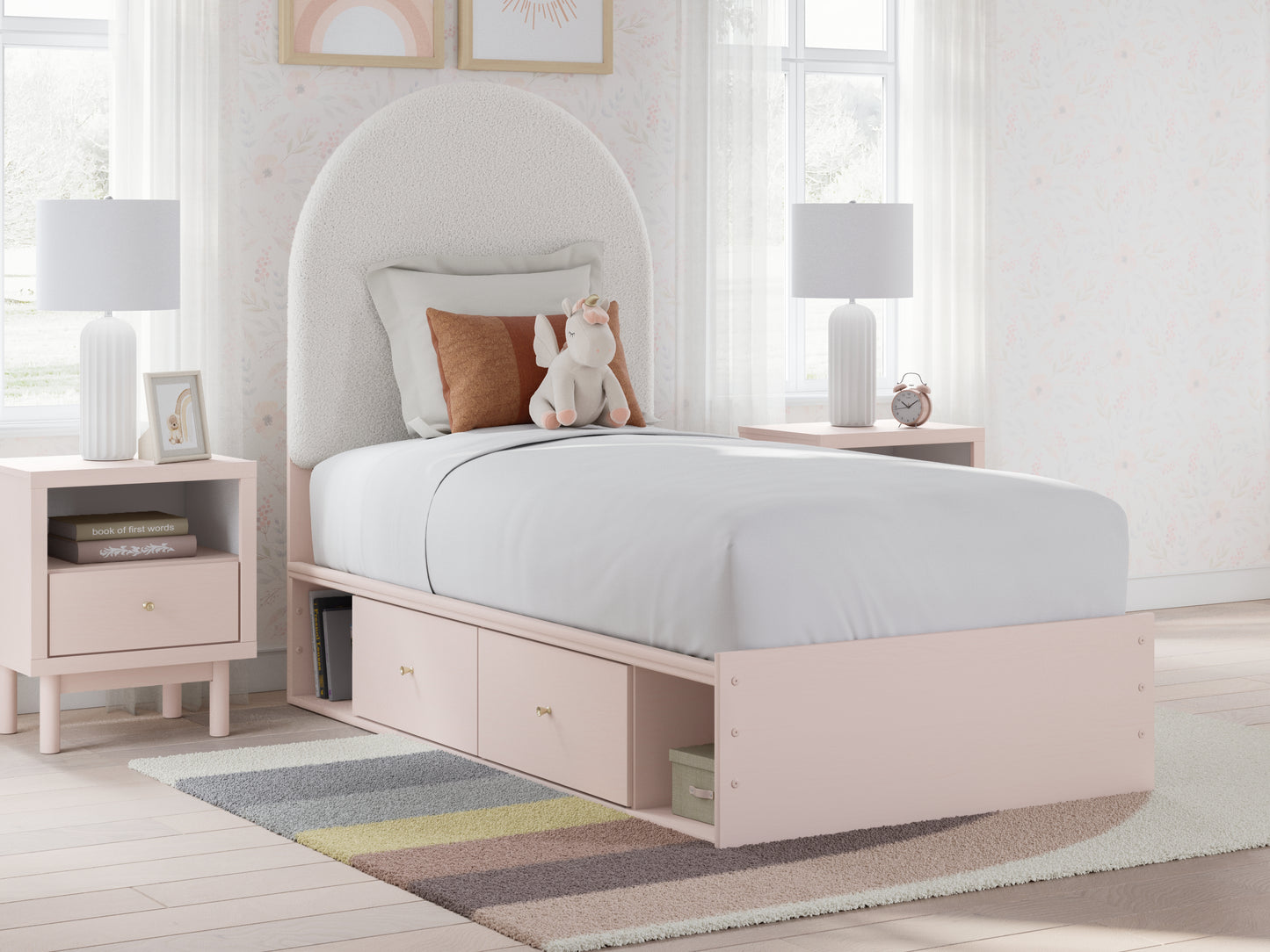 Haines Furniture Outlet - Ashley Furniture - Wistenpine Bedroom - Twin Upholstered Panel Bed with Storage / Blush - B1323B12
