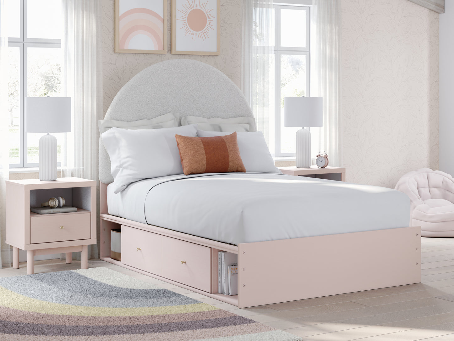 Haines Furniture Outlet - Ashley Furniture - Wistenpine Bedroom - Full Upholstered Panel Bed with Storage / Blush - B1323B15