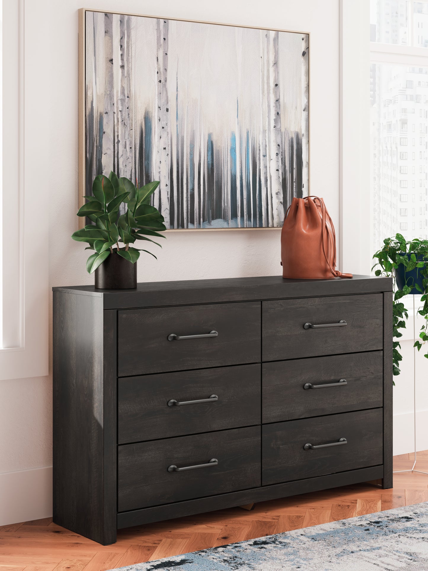 Haines Furniture Outlet - Ashley Furniture - Hollivern Bedroom - Six Drawer Dresser / Dark Gray - PCB2108-31
