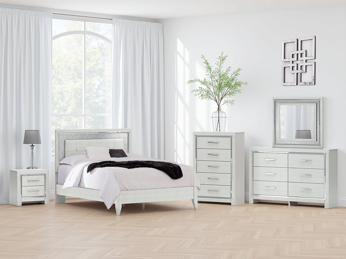 Haines Furniture Outlet - Ashley Furniture - Zyniden Bedroom - Queen Upholstered Panel Bed / Silver - B2114B2