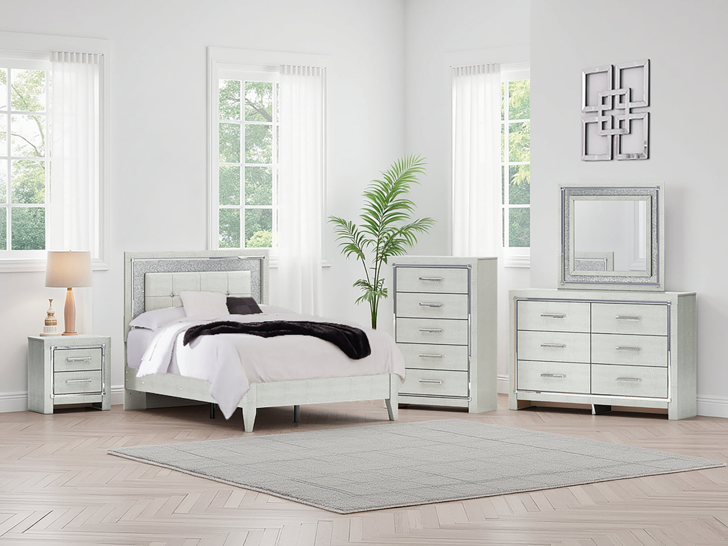 Haines Furniture Outlet - Ashley Furniture - Zyniden Bedroom - Full Upholstered Panel Bed / Silver - B2114B4