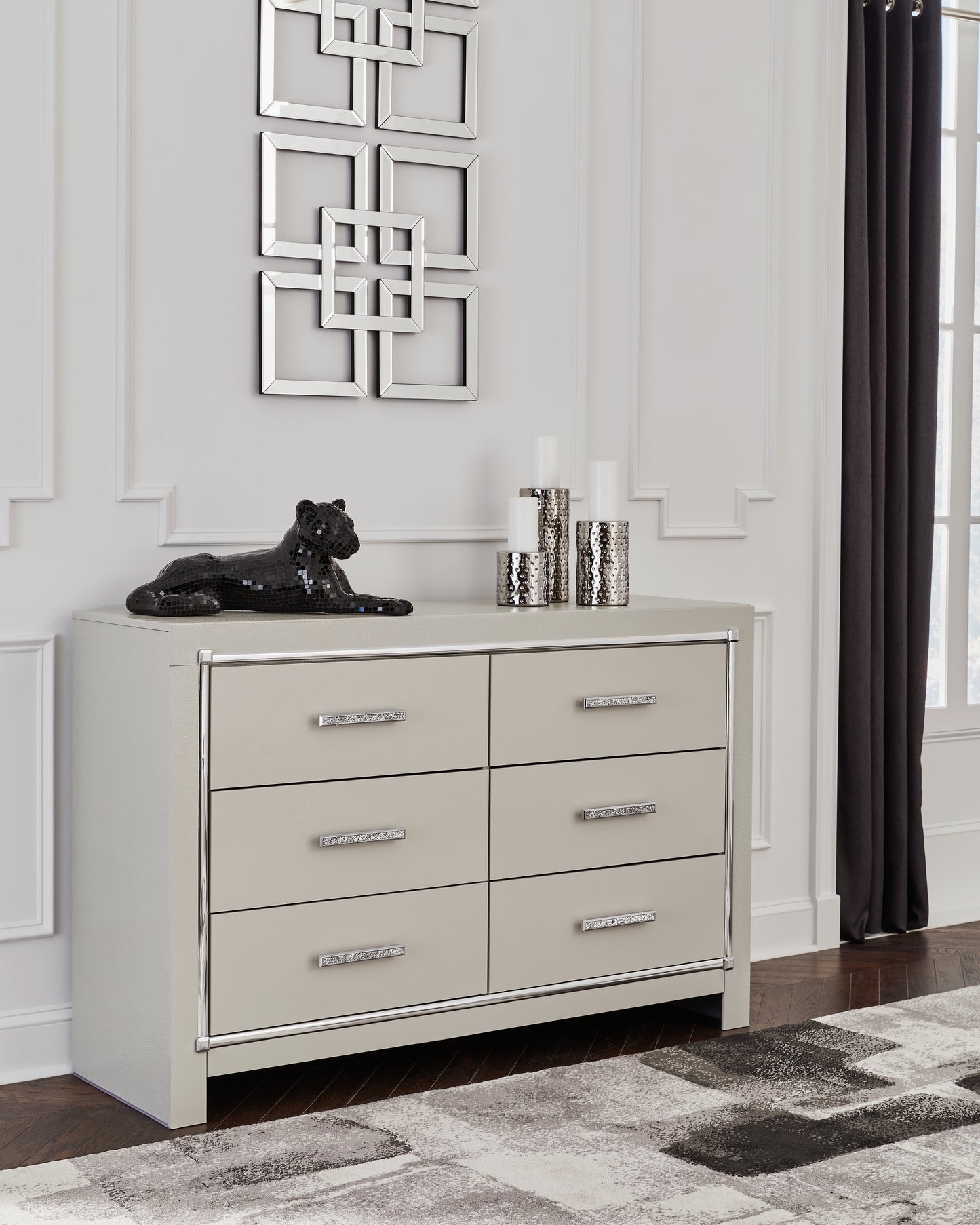 Haines Furniture Outlet - Ashley Furniture - Zyniden Bedroom - Five Drawer Chest / Silver - B2114-46