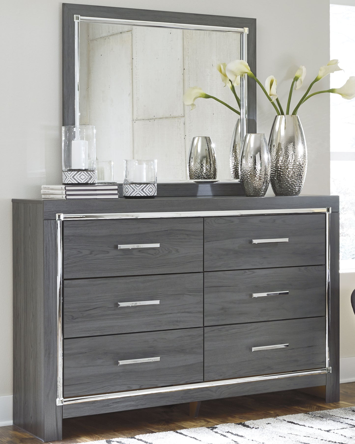 Haines Furniture Outlet - Ashley Furniture - Lodanna Bedroom - Dresser and Mirror / Gray - B214B1