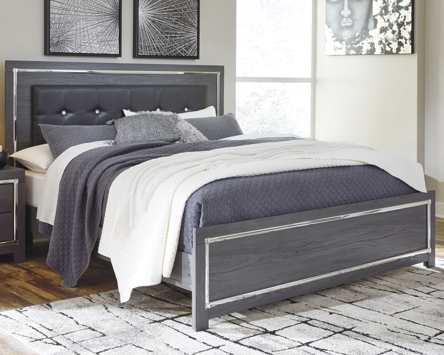 Haines Furniture Outlet - Ashley Furniture - Lodanna Bedroom - King Panel Bed / Gray - B214B10