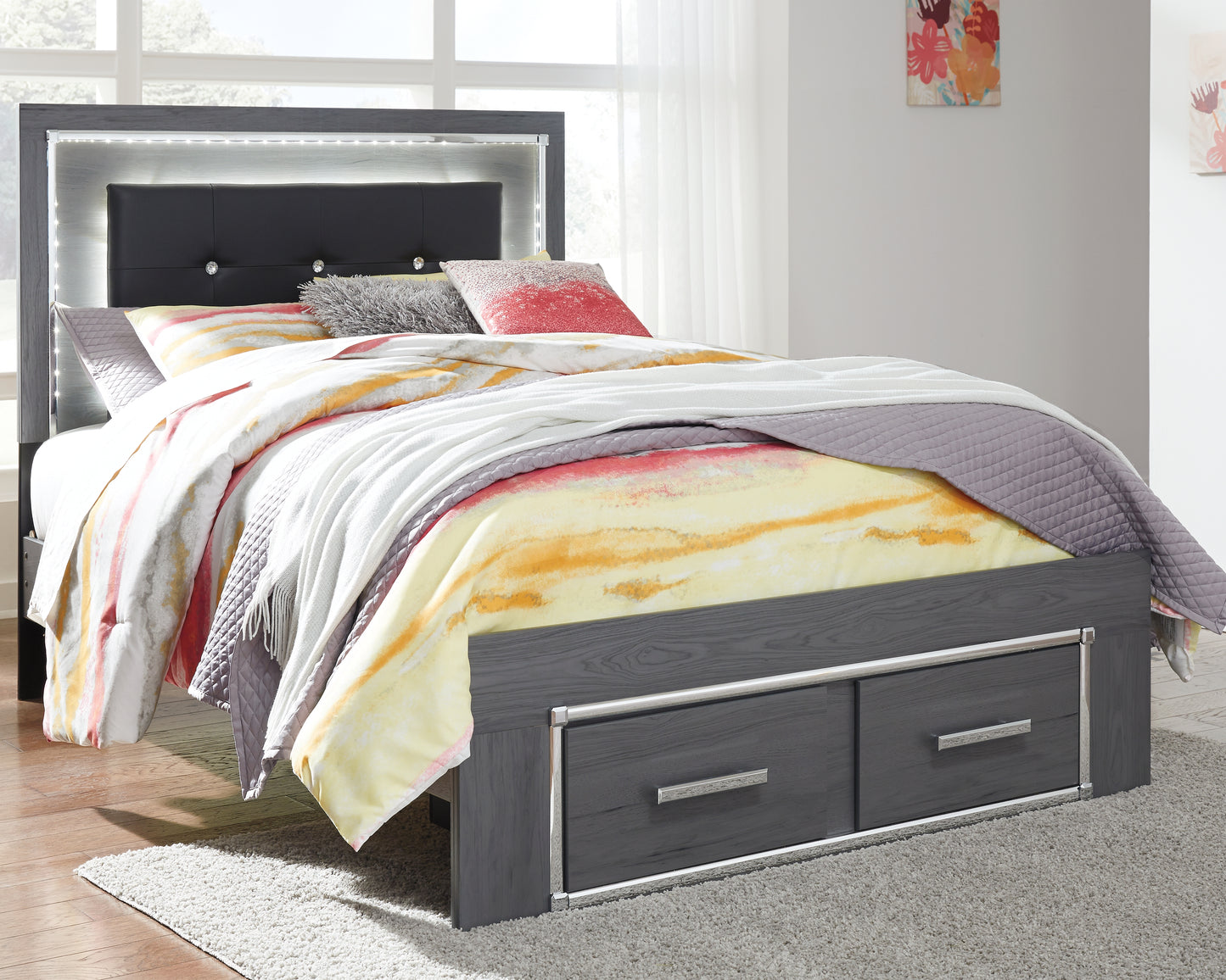 Haines Furniture Outlet - Ashley Furniture - Lodanna Bedroom - Full Panel Bed with 2 Storage Drawers / Gray - B214B5