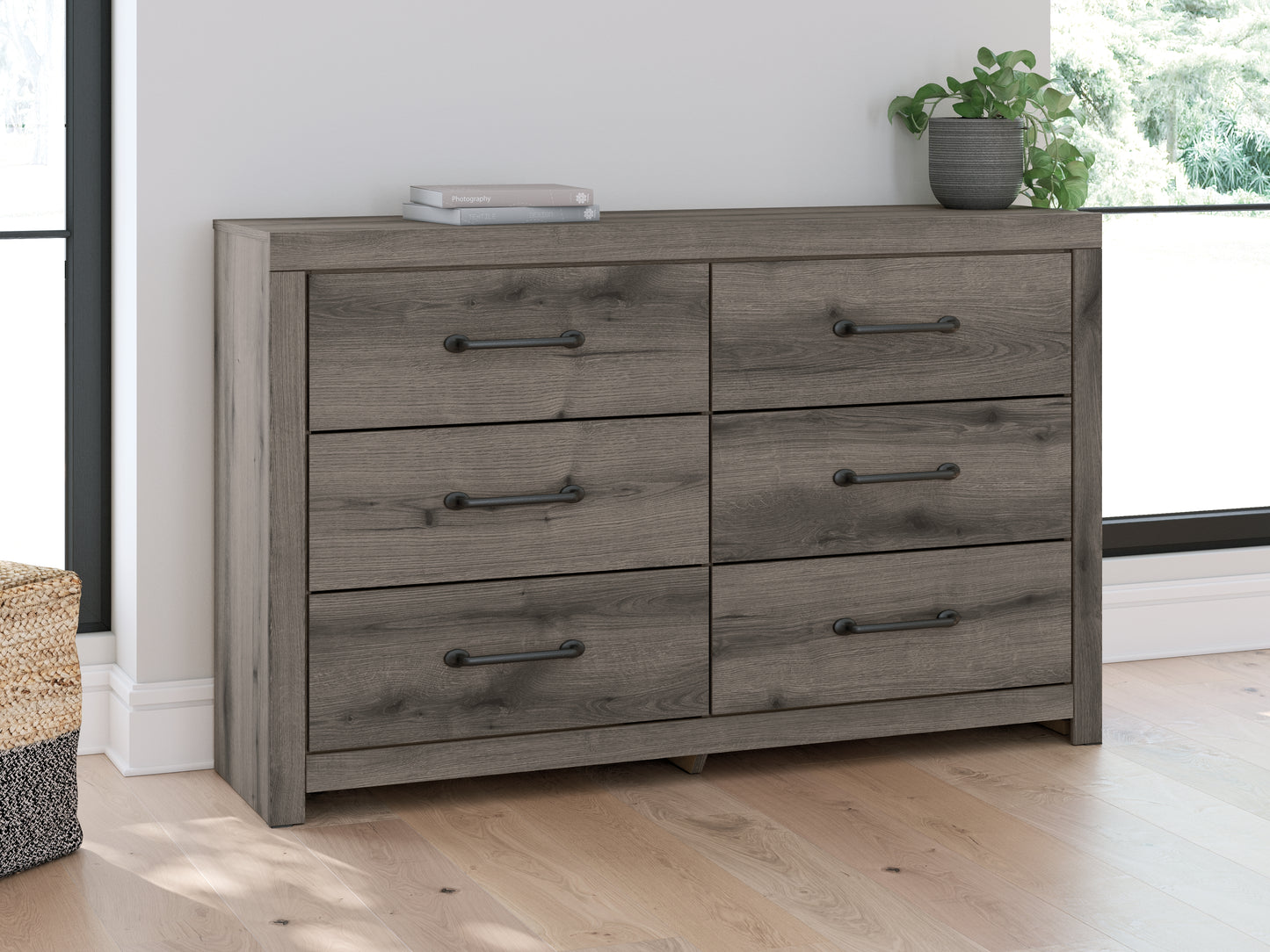 Haines Furniture Outlet - Ashley Furniture - Graystorm Bedroom - Six Drawer Dresser / Brown Gray - PCB2405-31