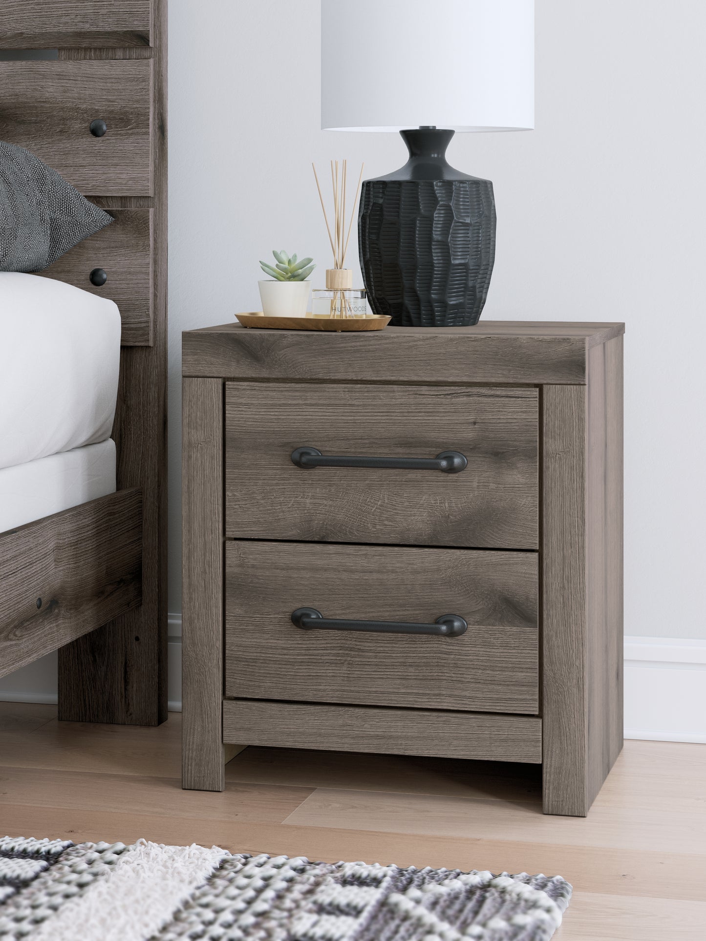 Haines Furniture Outlet - Ashley Furniture - Graystorm Bedroom - Two Drawer Night Stand / Brown Gray - PCB2405-92