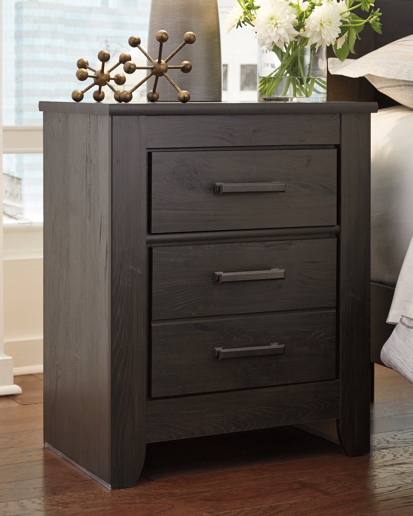 Haines Furniture Outlet - Ashley Furniture - Brinxton Bedroom - Two Drawer Night Stand / Charcoal - B249-92
