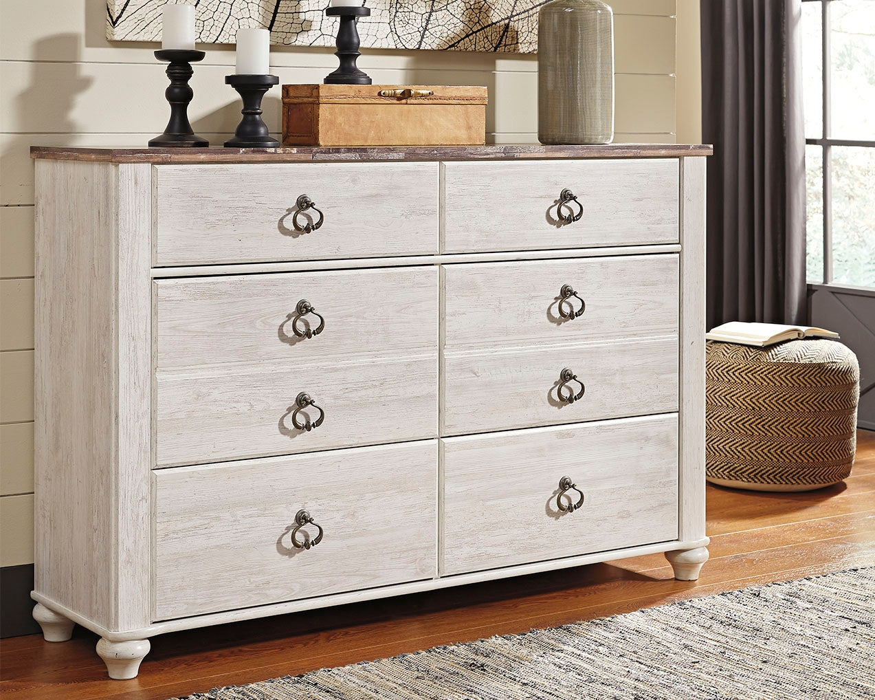 Haines Furniture Outlet - Ashley Furniture - Willowton Bedroom - Queen Panel Bed / Whitewash - B267B8