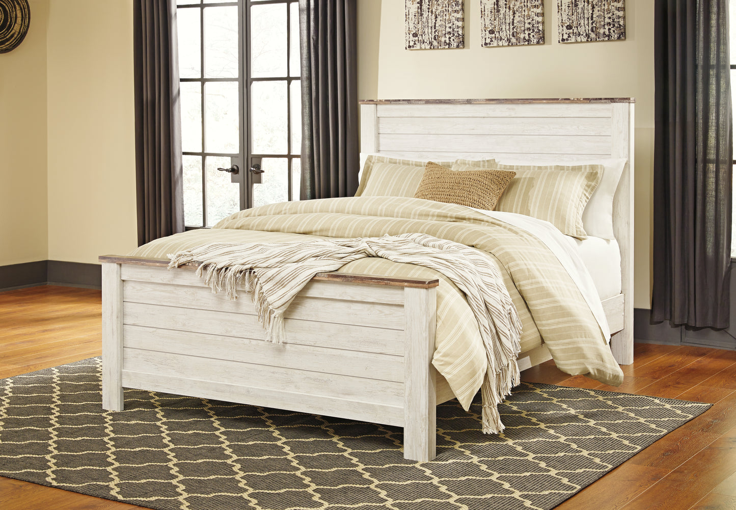 Haines Furniture Outlet - Ashley Furniture - Willowton Bedroom - Queen Panel Bed / Whitewash - B267B8