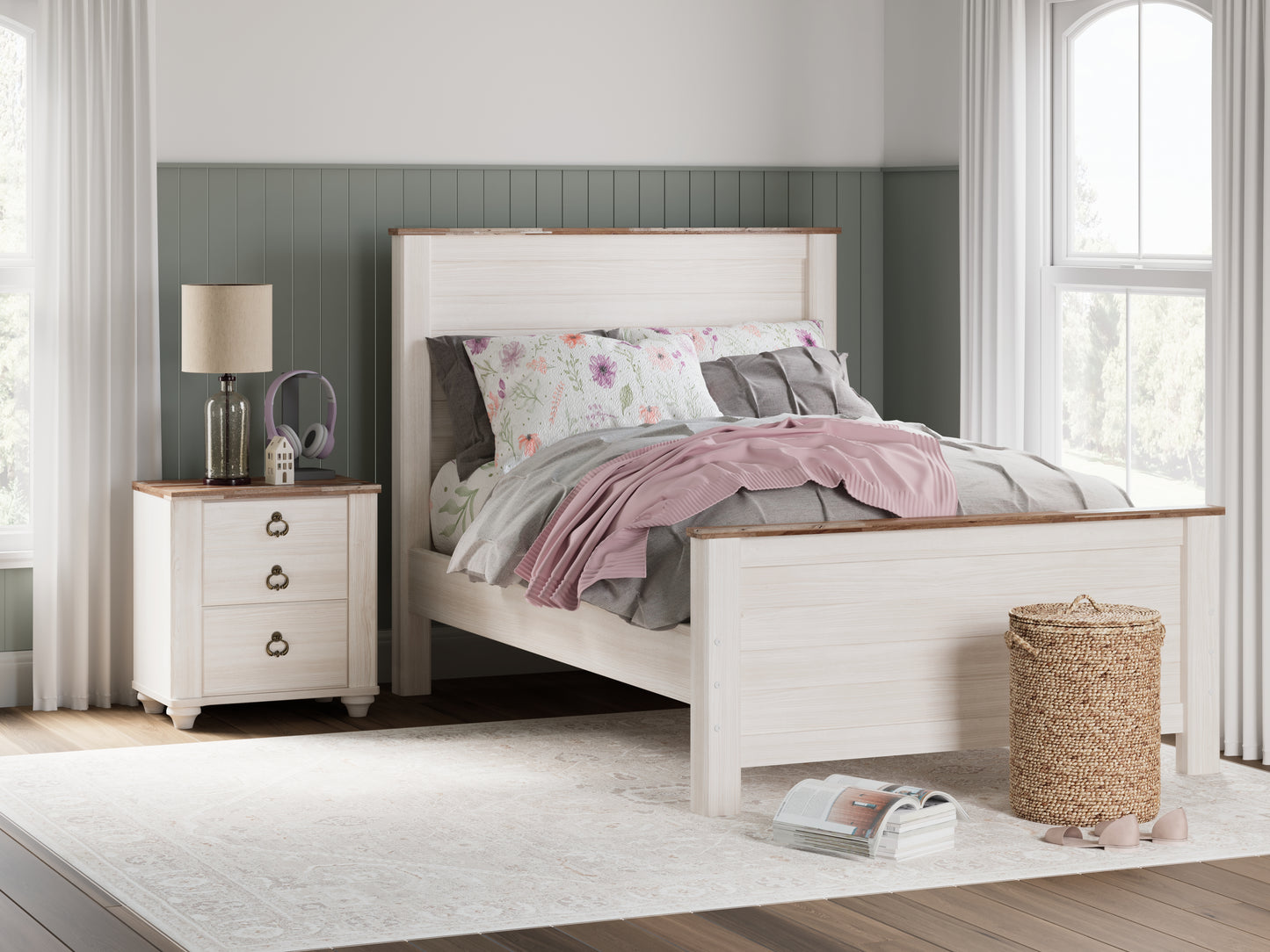 Haines Furniture Outlet - Ashley Furniture - Willowton Bedroom - Full Panel Bed / Whitewash - B267B17