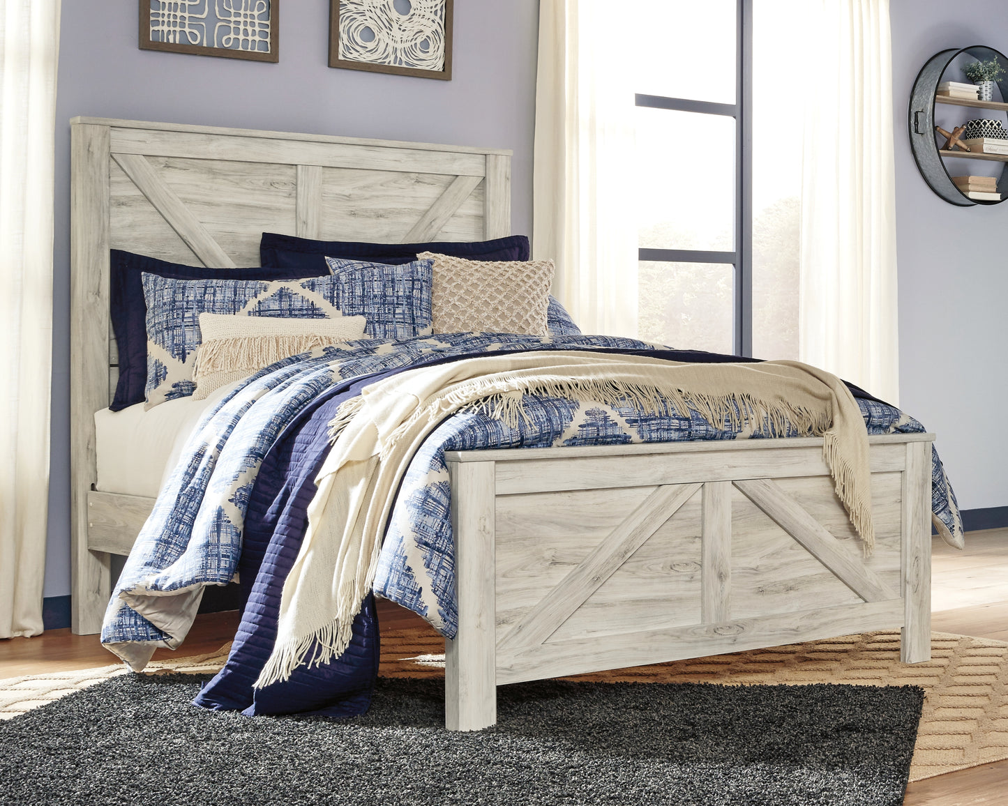 Haines Furniture Outlet - Ashley Furniture - Bellaby Bedroom - Queen Crossbuck Panel Bed / Whitewash - B331B6