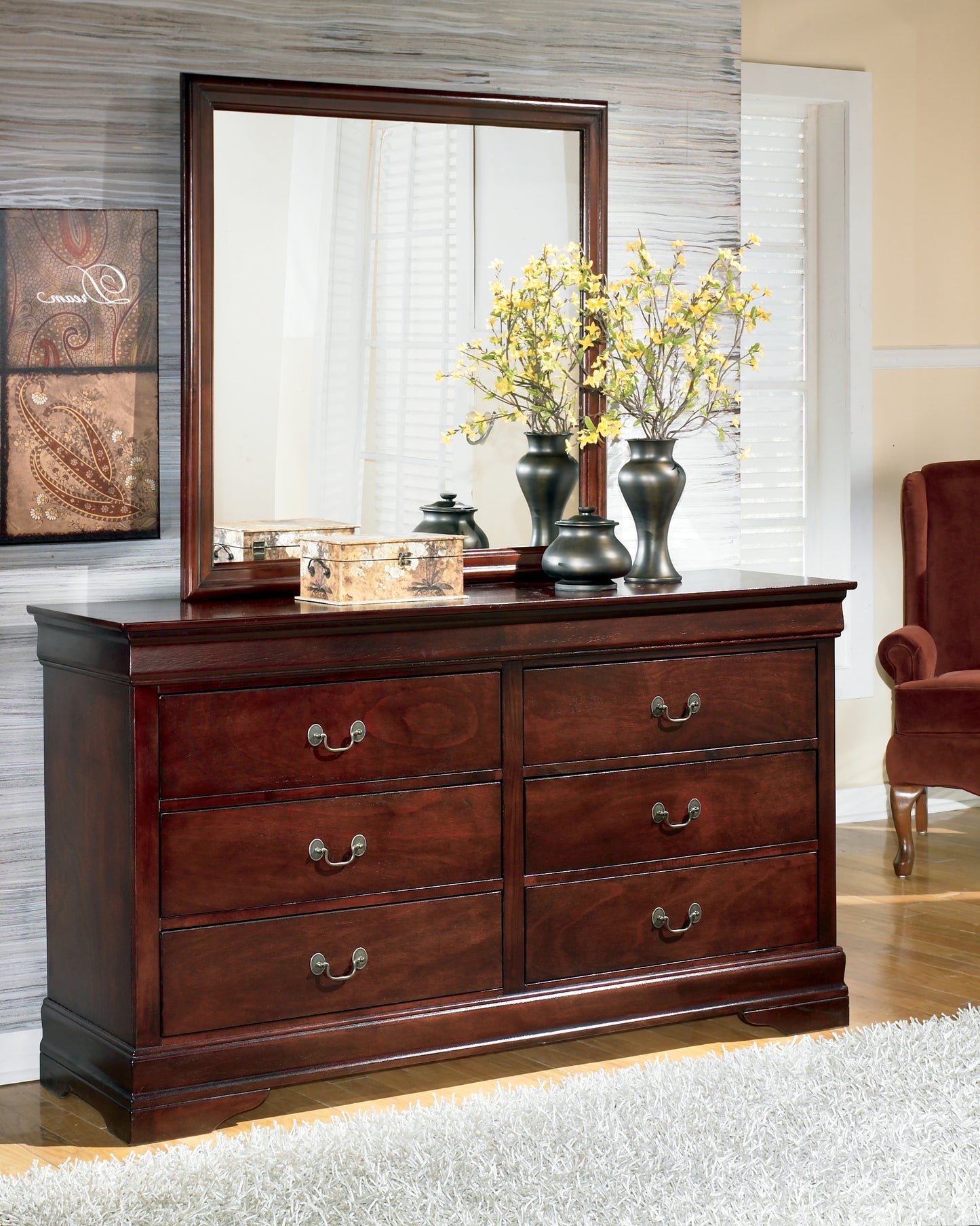 Haines Furniture Outlet - Ashley Furniture - Alisdair Bedroom - Dresser and Mirror / Reddish Brown - B376B1