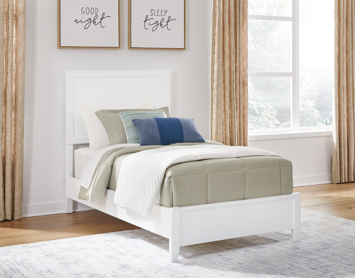 Haines Furniture Outlet - Ashley Furniture - Binterglen Bedroom - Twin Panel Bed / White - B427B2