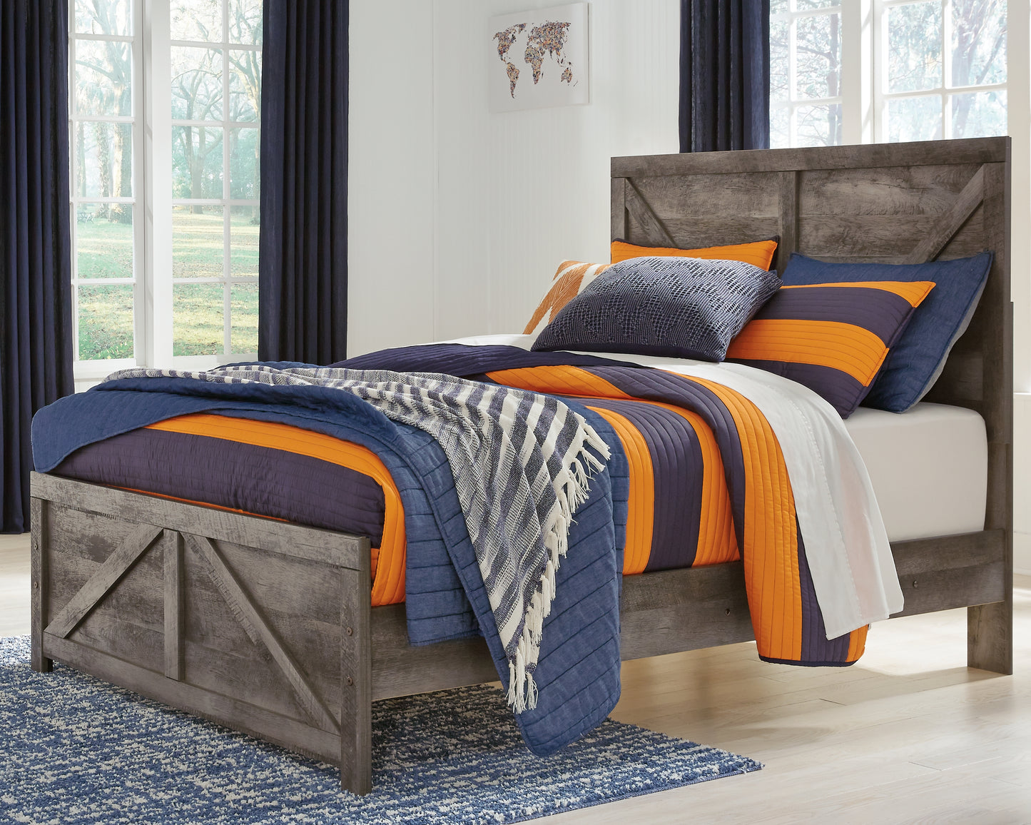 Haines Furniture Outlet - Ashley Furniture - Wynnlow Bedroom - Full Crossbuck Panel Bed / Gray - B440B17