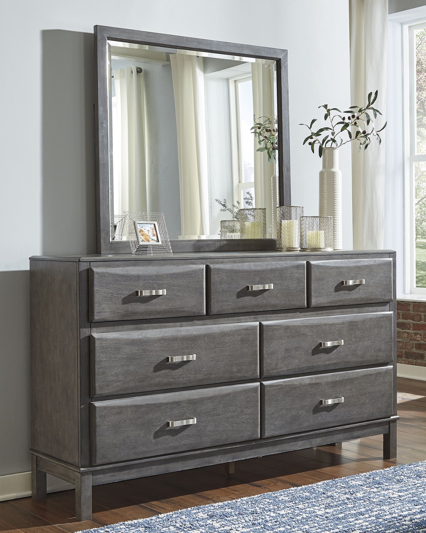 Haines Furniture Outlet - Ashley Furniture - Caitbrook Bedroom - Dresser and Mirror / Gray - B476B1