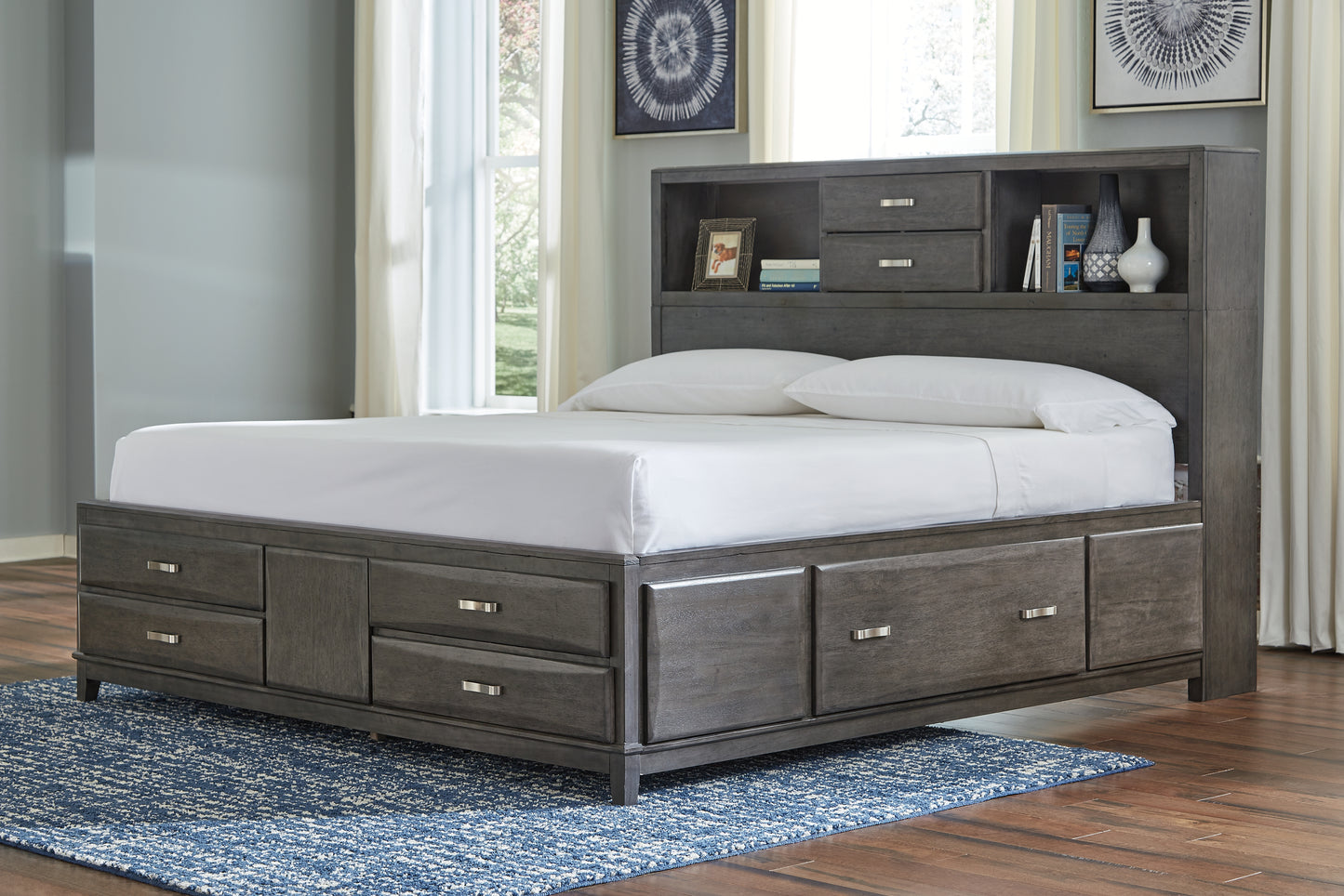 Haines Furniture Outlet - Ashley Furniture - Caitbrook Bedroom - King Storage Bed with 8 Drawers / Gray - B476B6