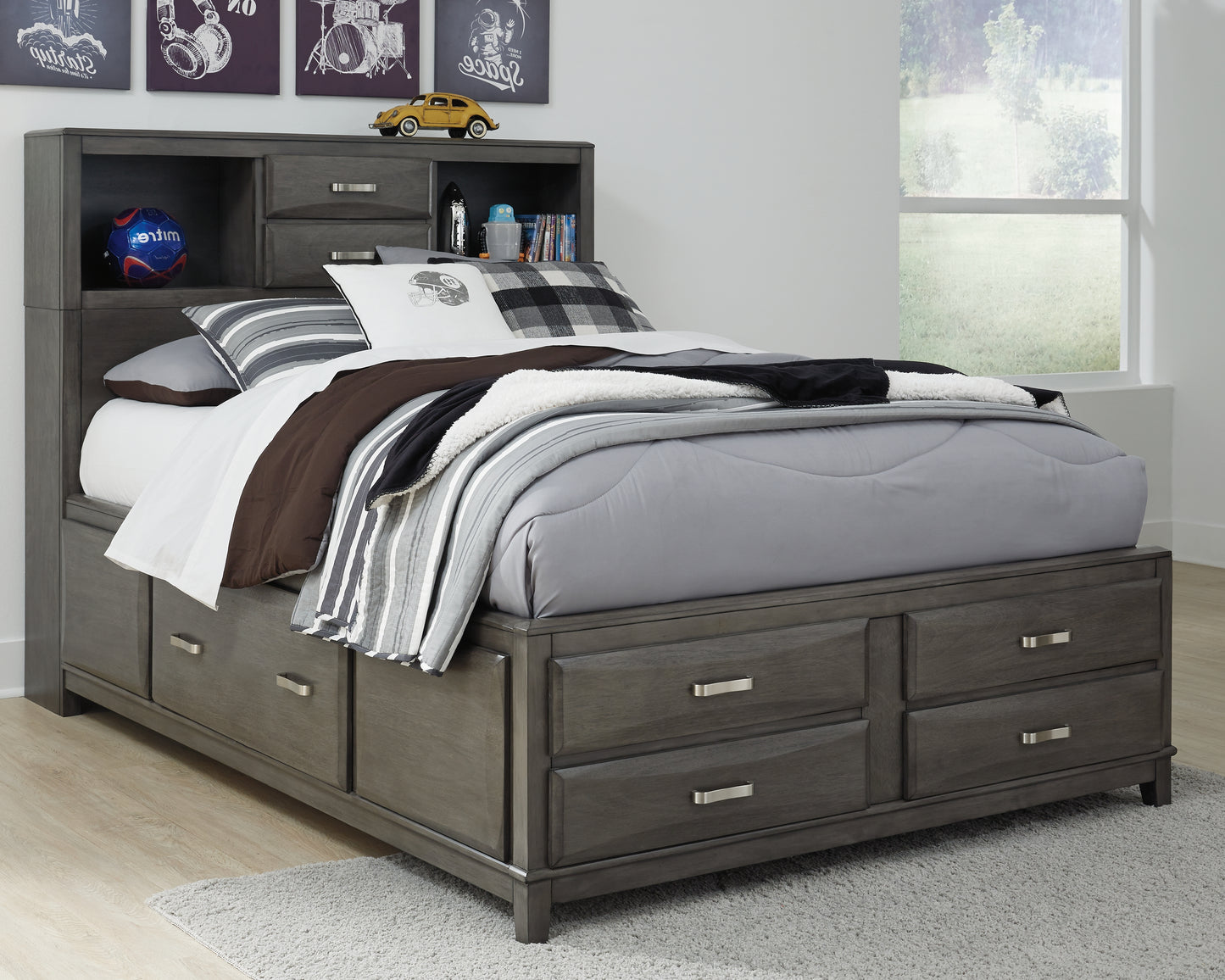 Haines Furniture Outlet - Ashley Furniture - Caitbrook Bedroom - Full Storage Bed with 7 Drawers / Gray - B476B4