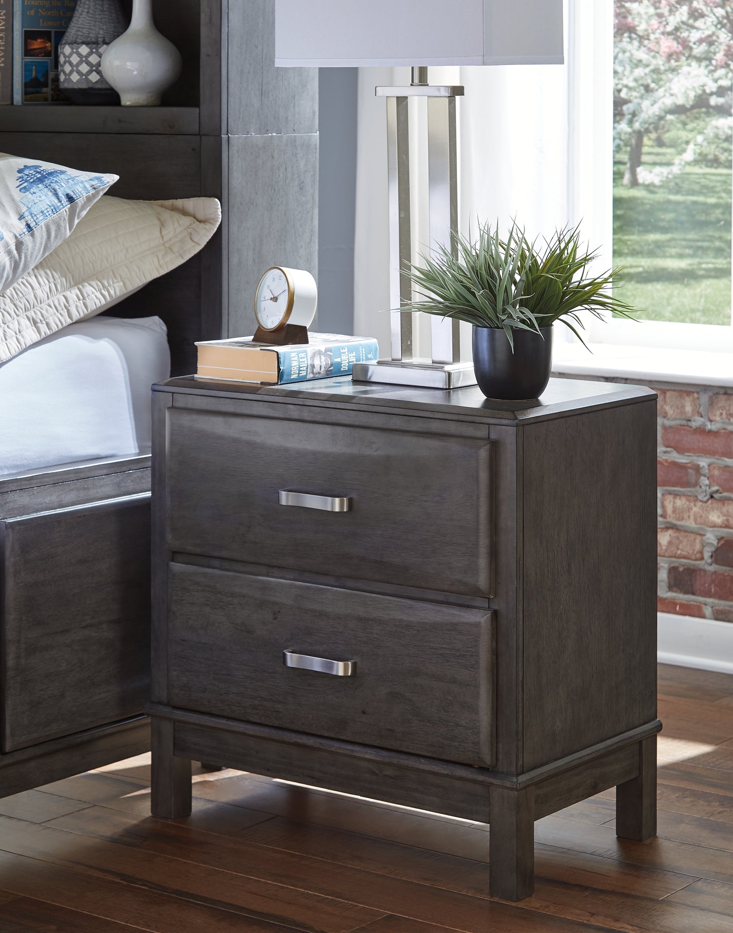 Haines Furniture Outlet - Ashley Furniture - Caitbrook Bedroom - Two Drawer Night Stand / Gray - B476-92