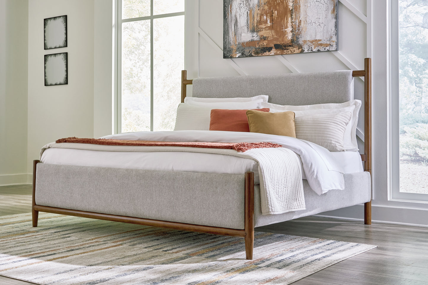 Haines Furniture Outlet - Ashley Furniture - Lyncott Bedroom - King Upholstered Bed / Brown - B615B6