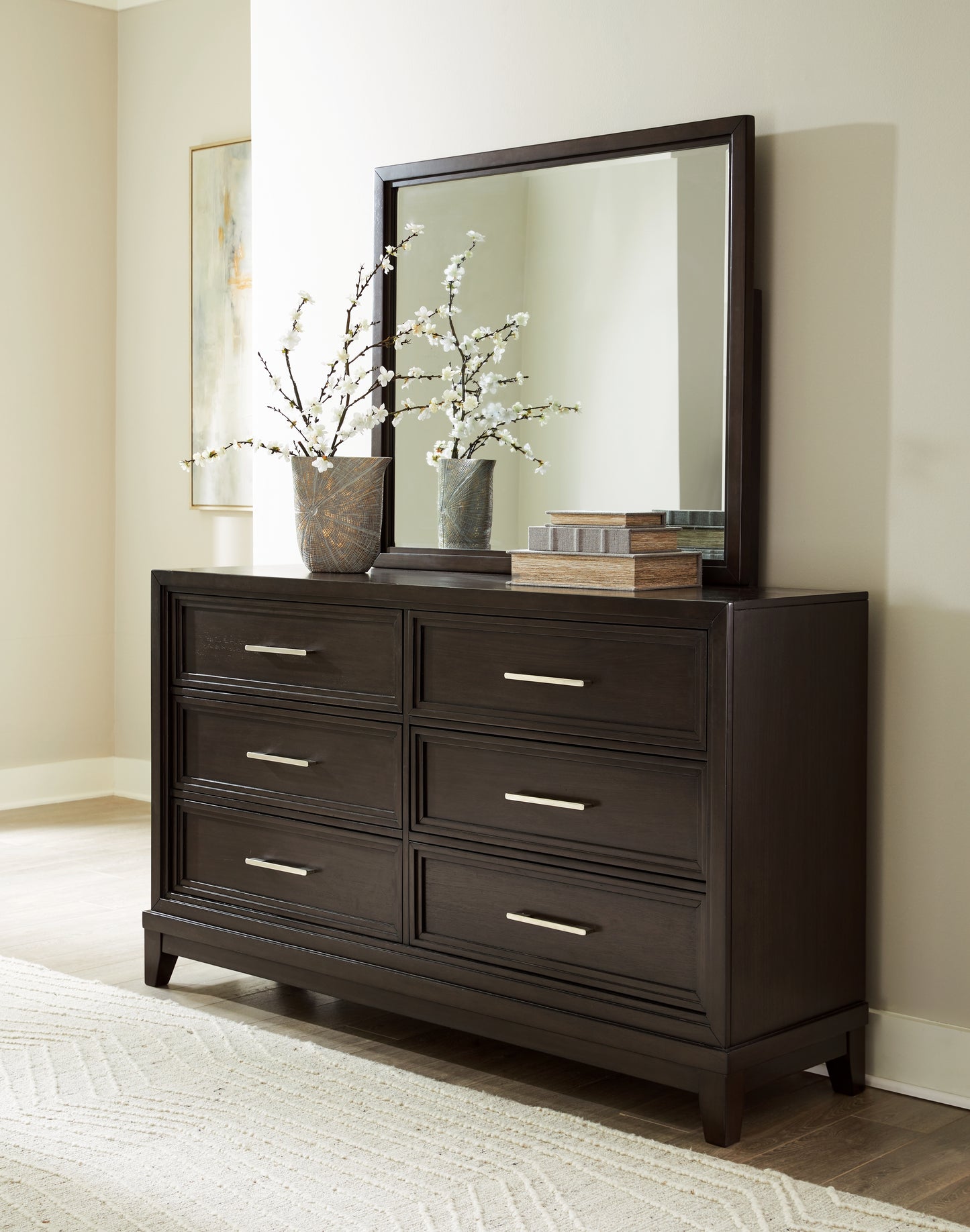Haines Furniture Outlet - Ashley Furniture - Neymorton Bedroom - Dresser and Mirror / Dark Grayish Brown - B618B1