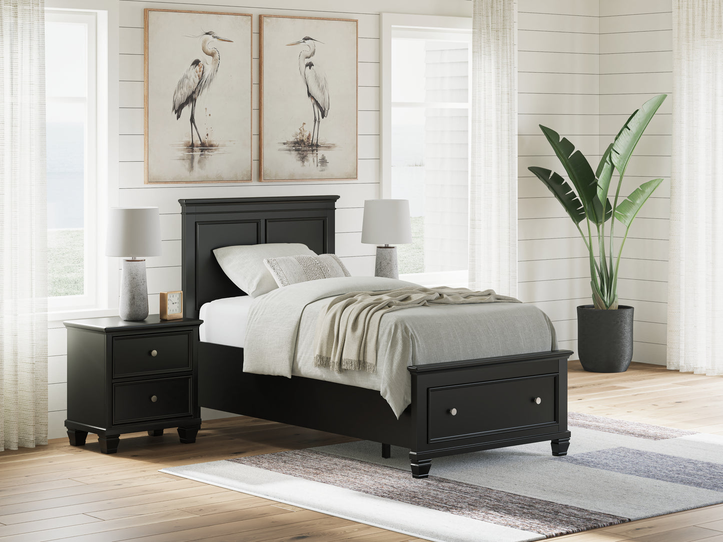 Haines Furniture Outlet - Ashley Furniture - Lanolee Bedroom - Twin Panel Storage Bed / Black - B687B21