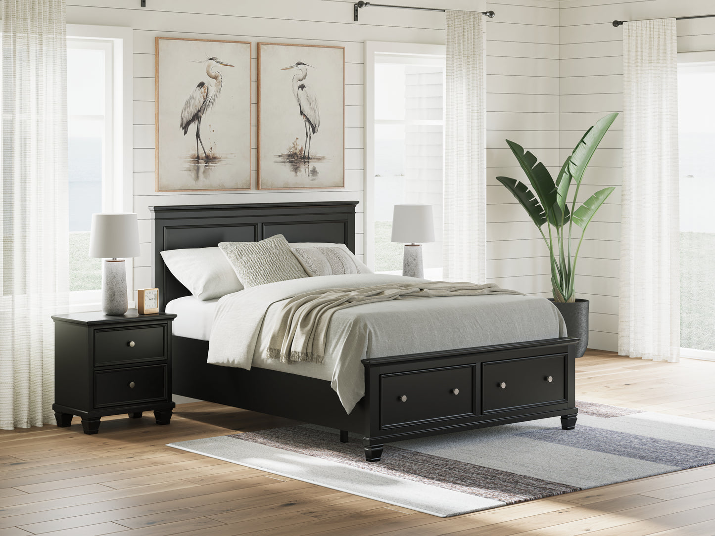 Haines Furniture Outlet - Ashley Furniture - Lanolee Bedroom - Queen Panel Storage Bed / Black - B687B17