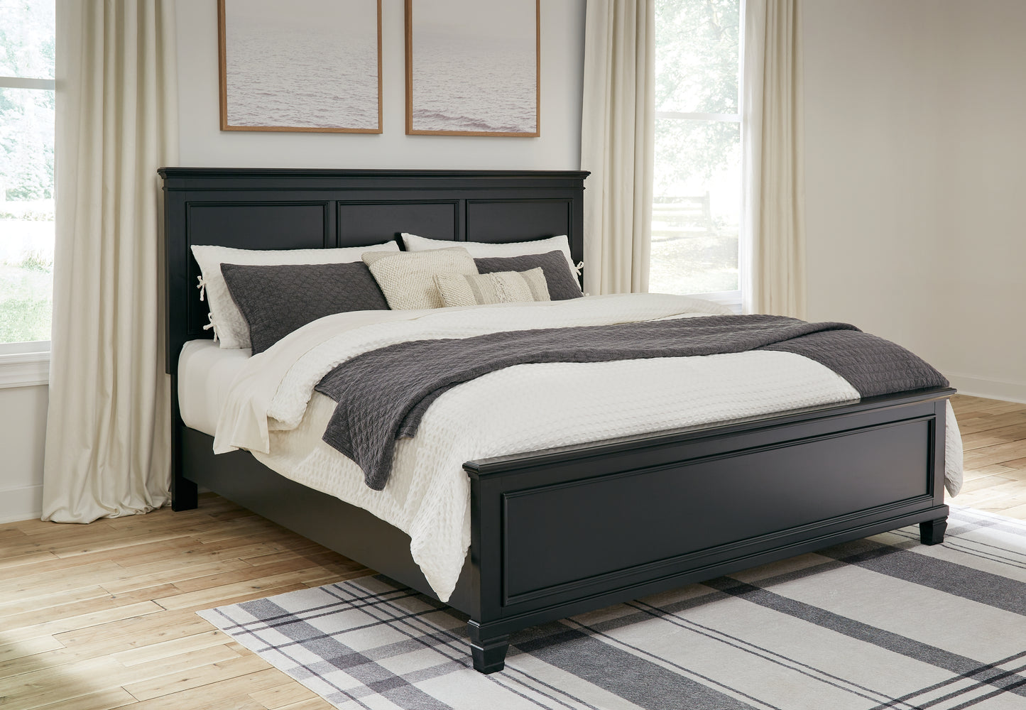 Haines Furniture Outlet - Ashley Furniture - Lanolee Bedroom - King Panel Bed / Black - B687B8