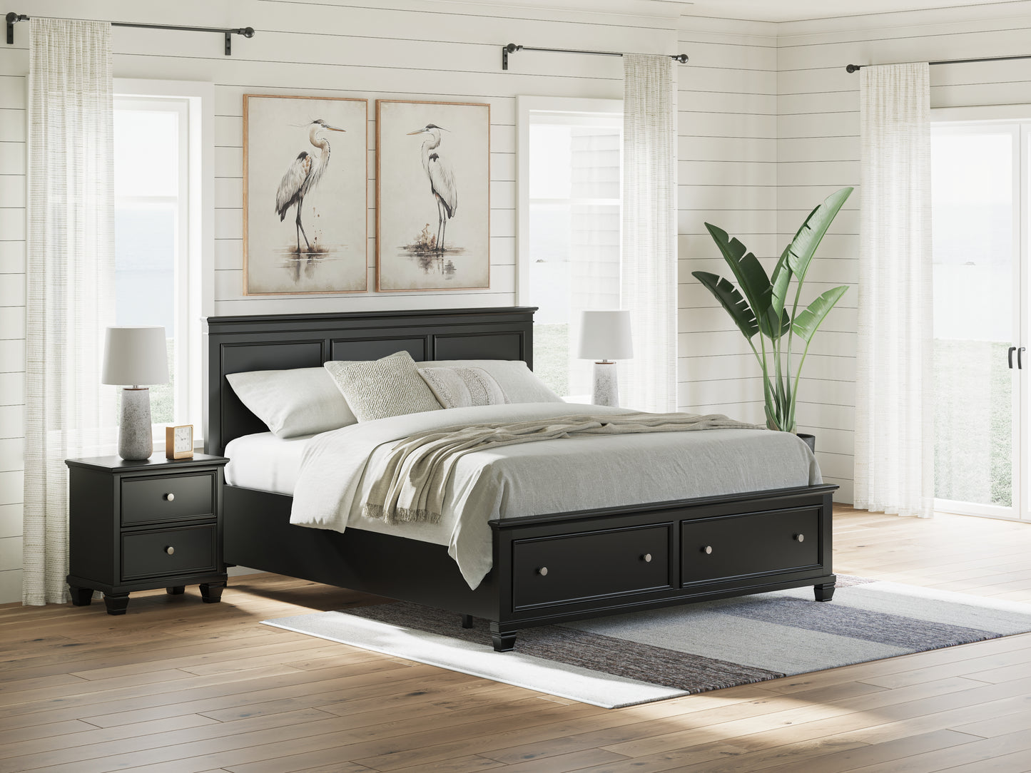 Haines Furniture Outlet - Ashley Furniture - Lanolee Bedroom - California King Panel Storage Bed / Black - B687B20