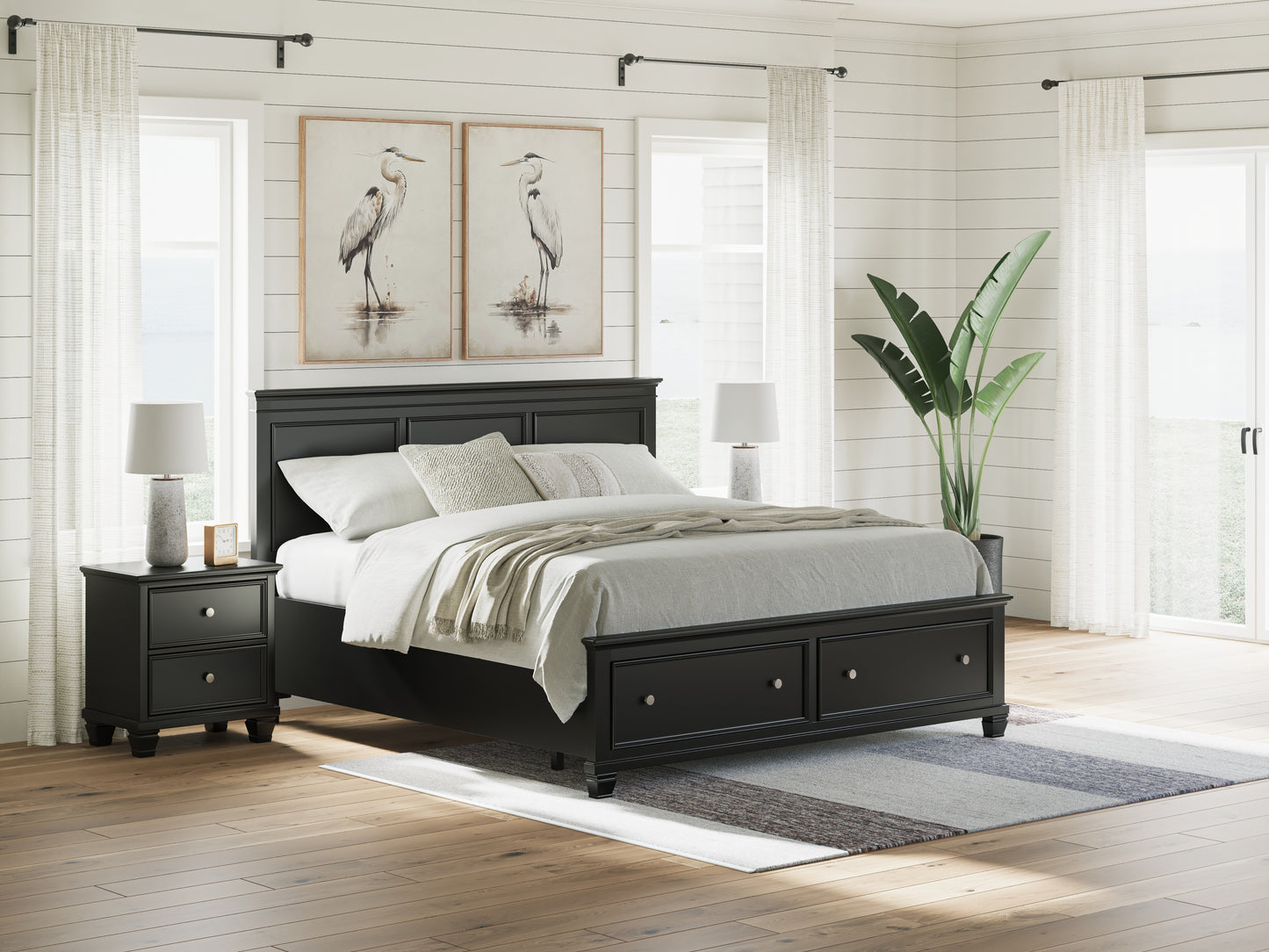 Haines Furniture Outlet - Ashley Furniture - Lanolee Bedroom - King Panel Storage Bed / Black - B687B19