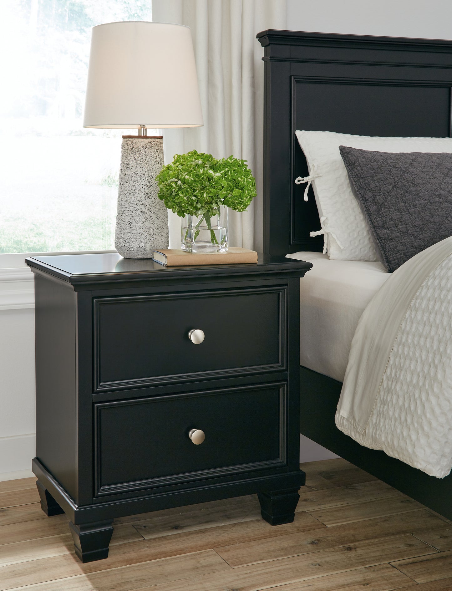 Haines Furniture Outlet - Ashley Furniture - Lanolee Bedroom - Two Drawer Night Stand / Black - B687-92