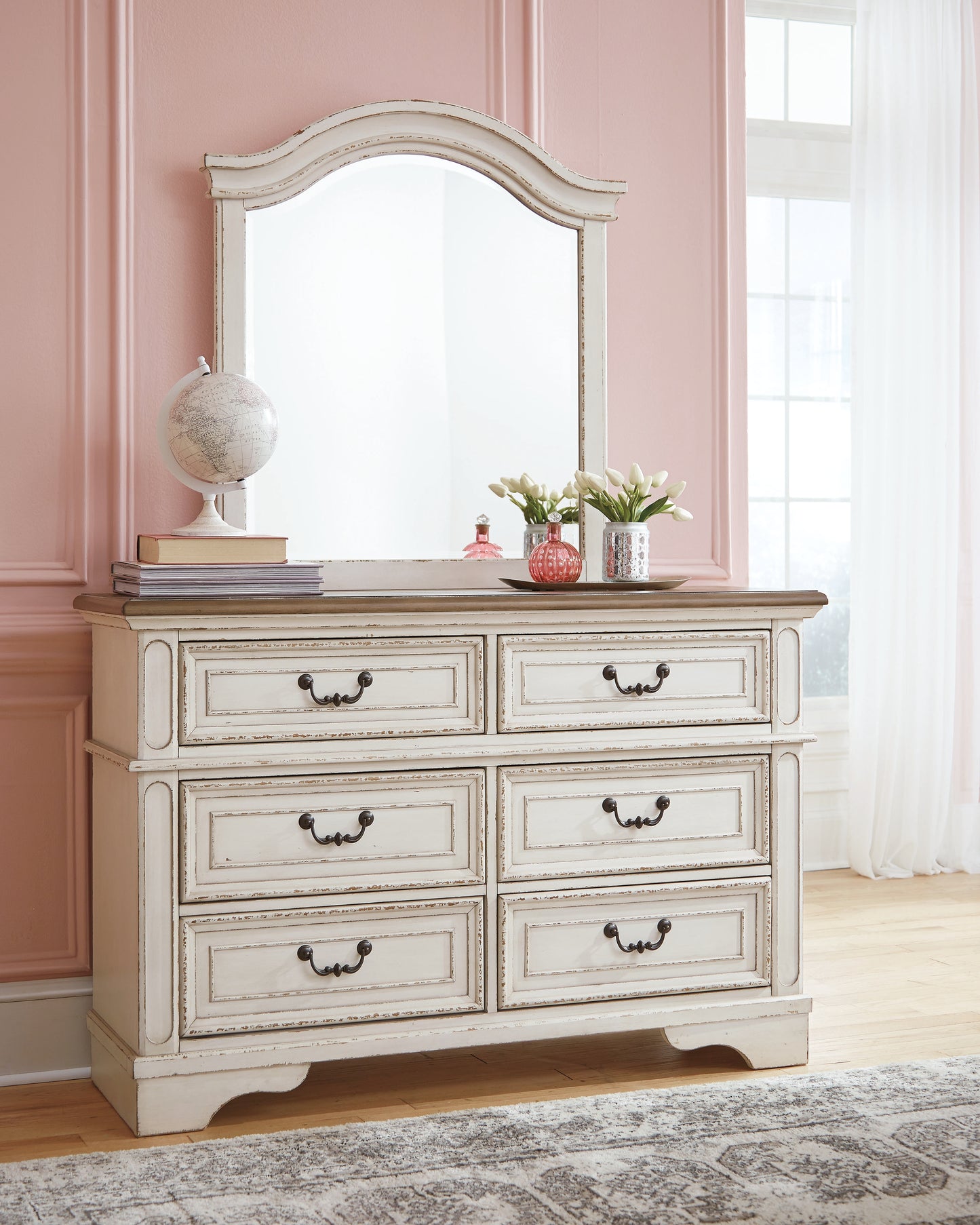 Haines Furniture Outlet - Ashley Furniture - Realyn Bedroom - Dresser and Mirror / Chipped White - B743B12