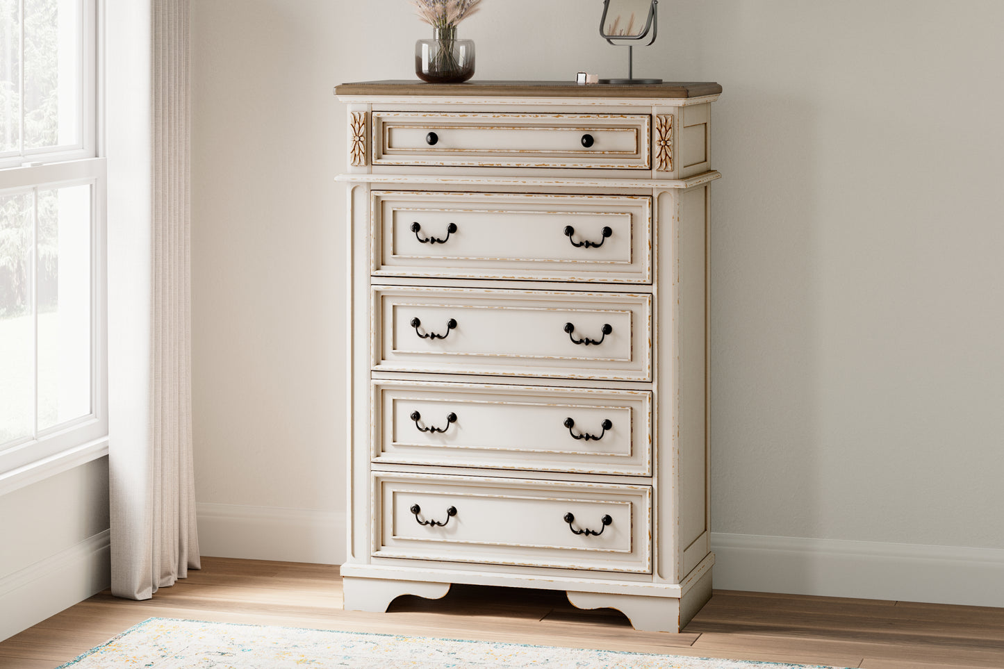 Haines Furniture Outlet - Ashley Furniture - Realyn Bedroom - Five Drawer Chest / Two-tone - B743-46