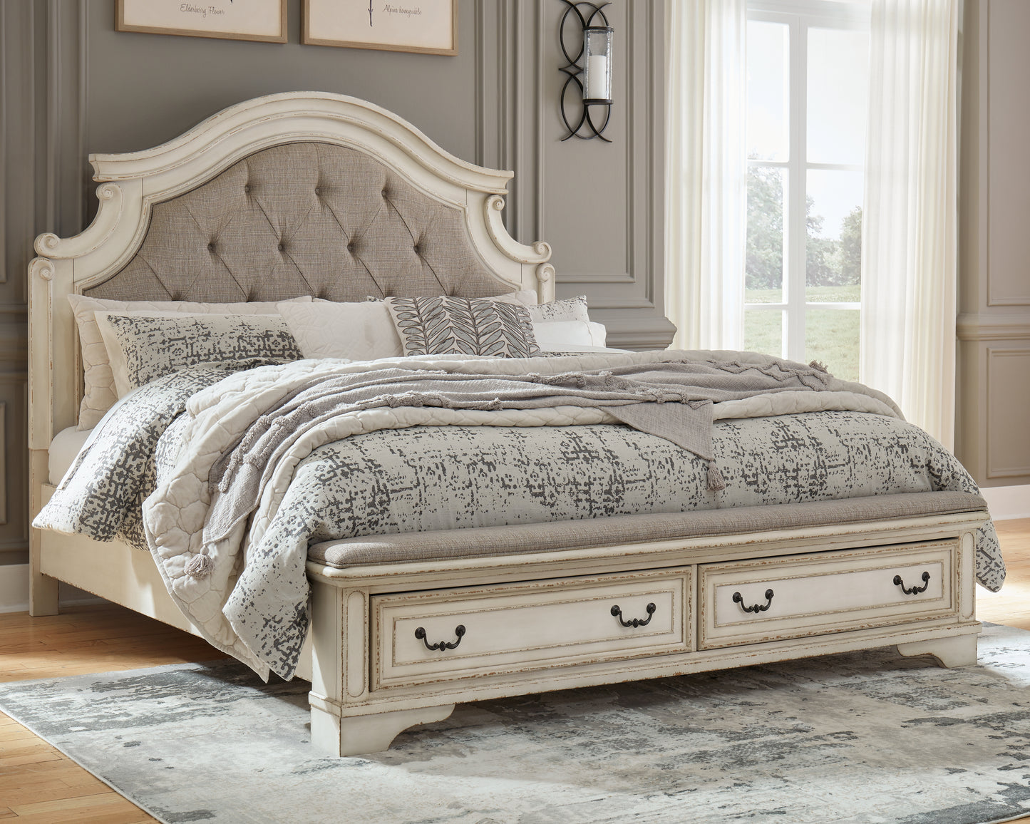 Haines Furniture Outlet - Ashley Furniture - Realyn Bedroom - King Upholstered Storage Bed / Two-tone - B743B20