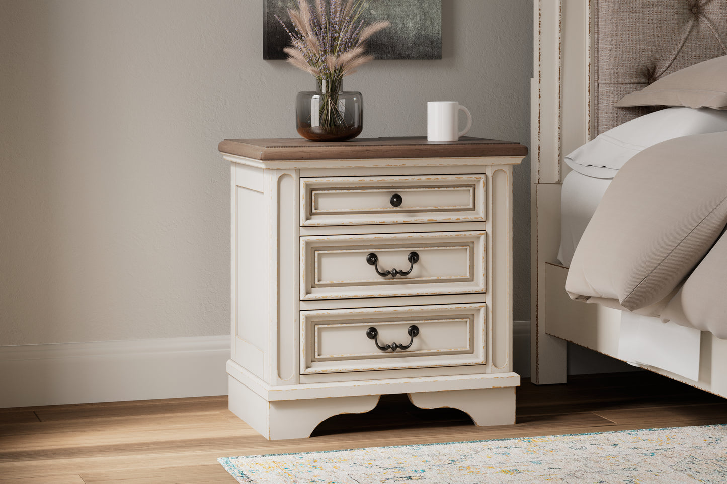 Haines Furniture Outlet - Ashley Furniture - Realyn Bedroom - Three Drawer Night Stand / Two-tone - B743-93