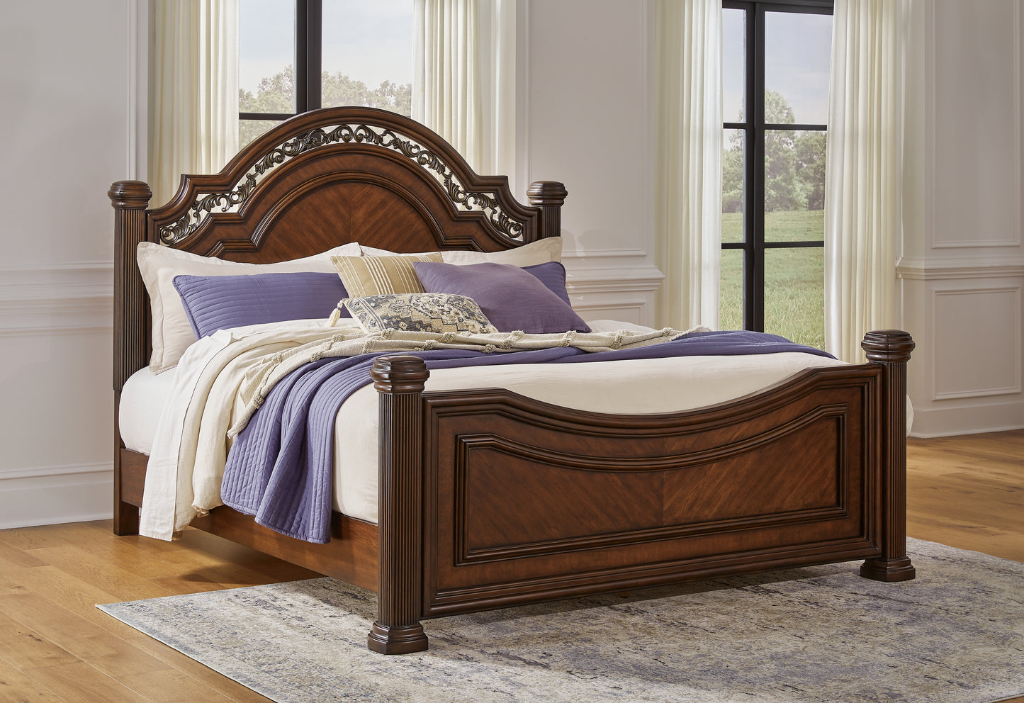 Haines Furniture Outlet - Ashley Furniture - Lavinton Bedroom - King Poster Bed / Brown - B764B9