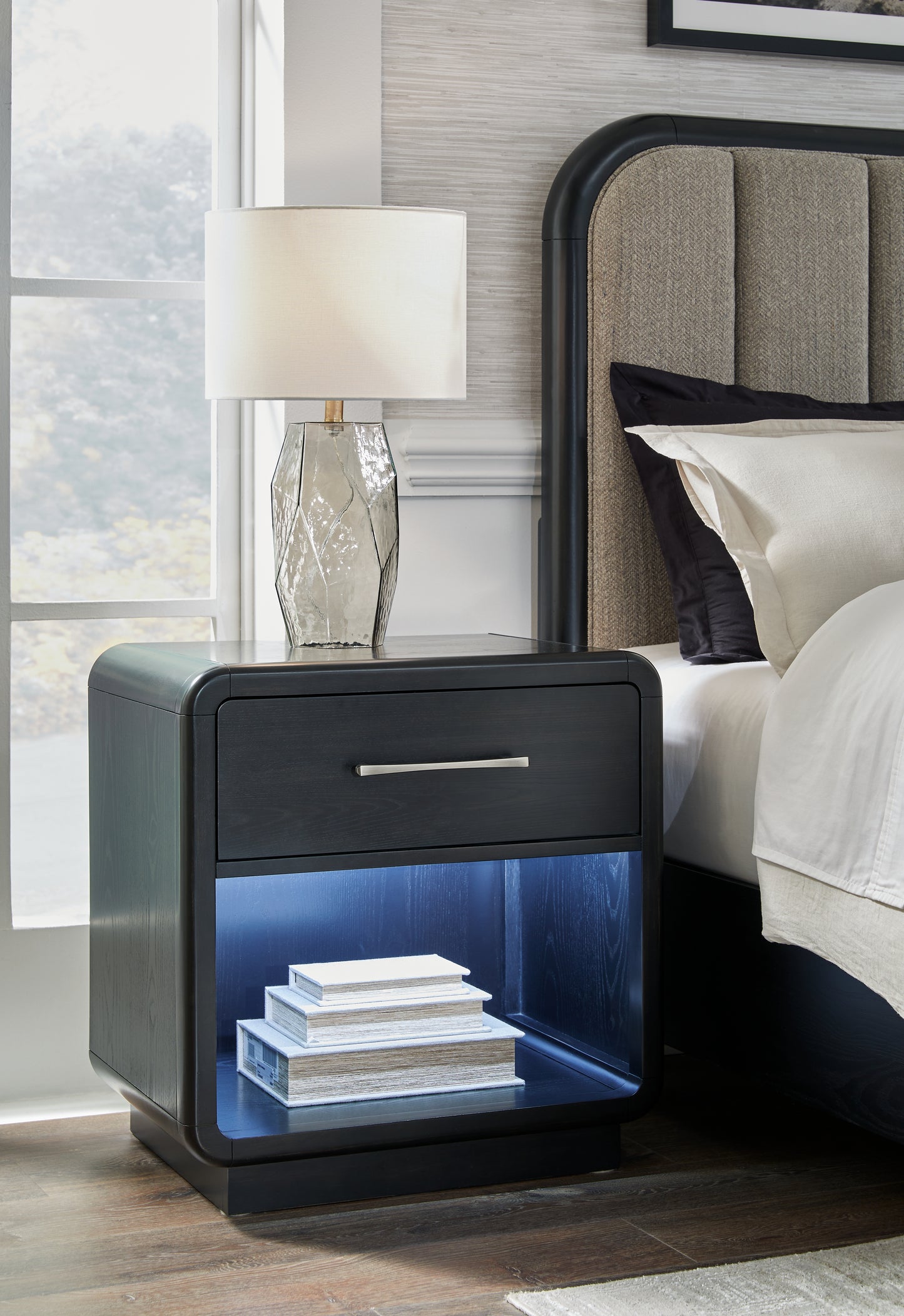 Haines Furniture Outlet - Ashley Furniture - Rowanbeck Bedroom - One Drawer Night Stand / Black - B821-91