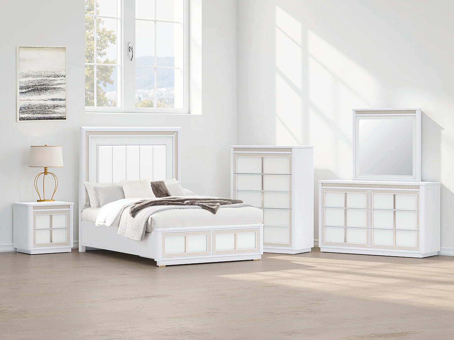 Haines Furniture Outlet - Ashley Furniture - Chalanna Bedroom - Queen Upholstered Storage Bed / White - B822B2